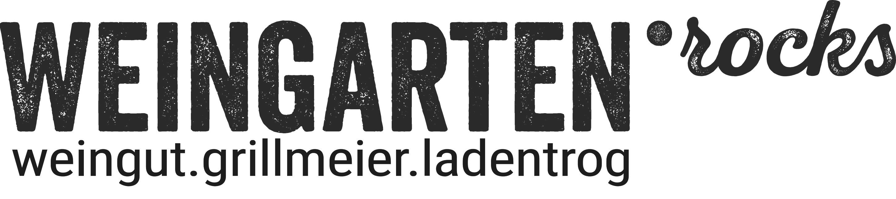 Logo s textem "Weingarten.rocks weingut.grillmeier.ladentrog".