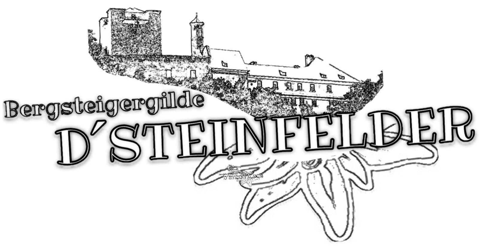 Logo horolezeckého cechu D'Steinfelder s hradem a edelweissem.