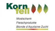Logo Mostschank Familie Kornfell s listy a textem v zelené barvě písma.