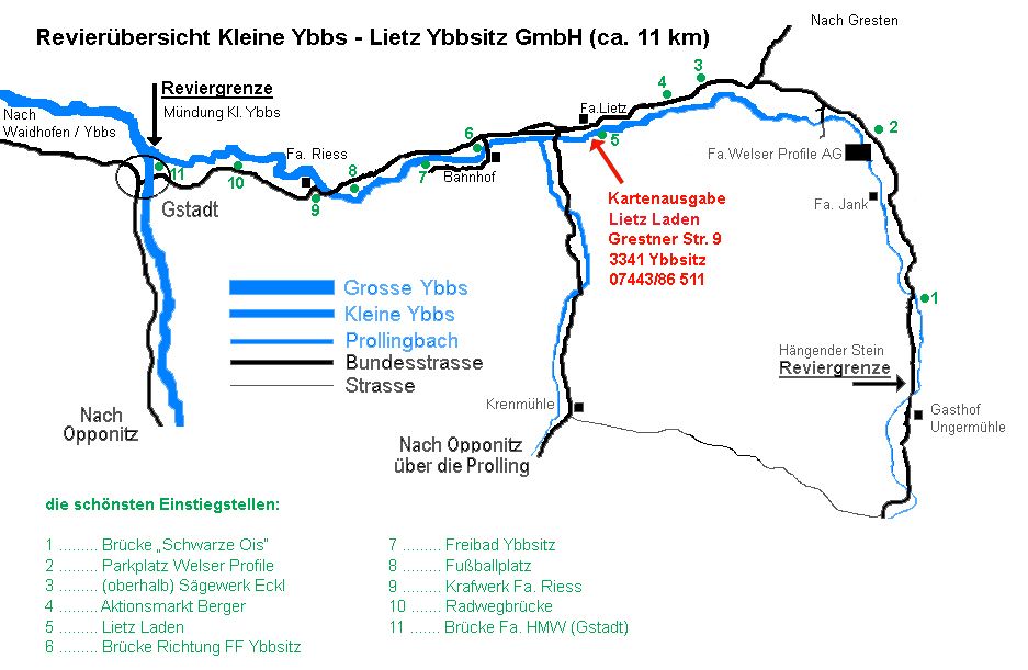 Přehled oblastí muškaření Ybbsitz