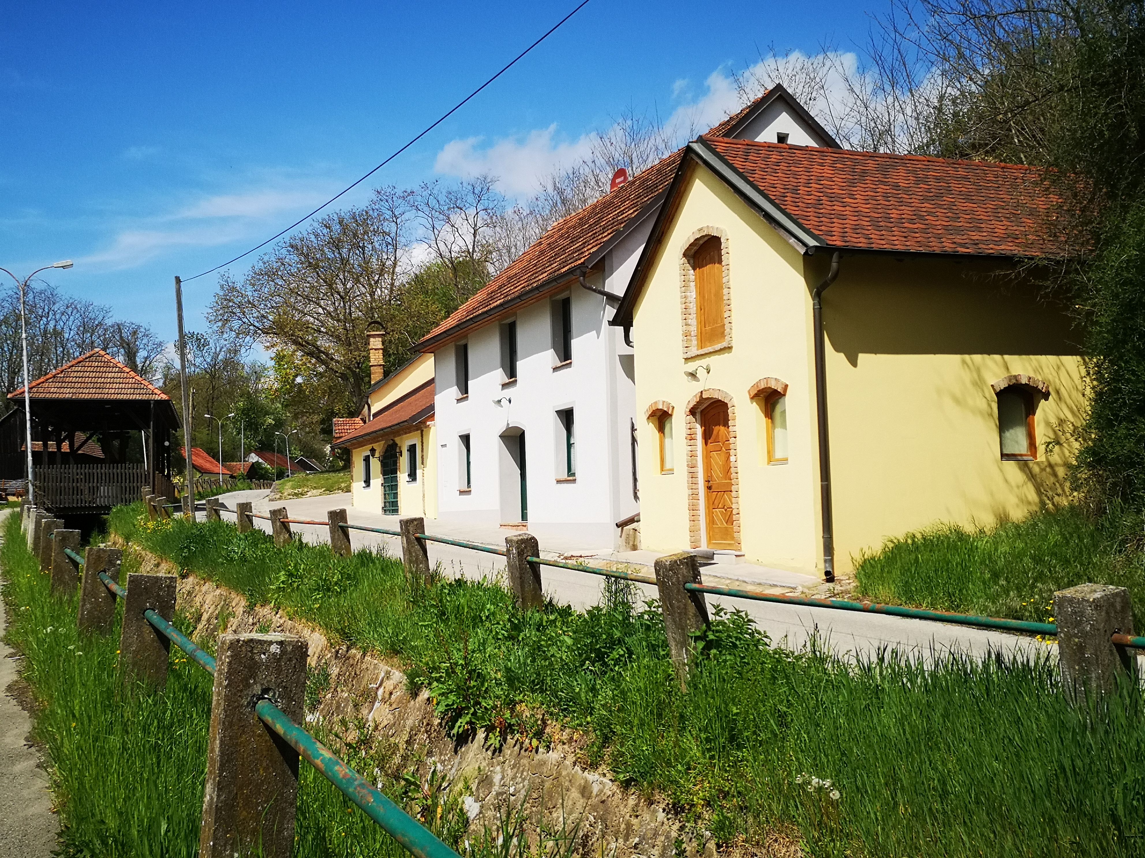 Tradiční vinné sklepy ve sklepních uličkách obklopené zelení