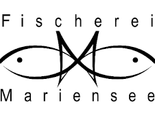 Rybářské logo Mariensee se stylizovanou rybou.