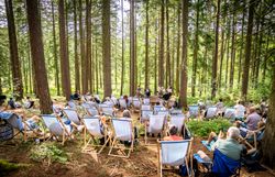 Inmitten der majestätischen Bäume des Waldes versammeln sich Musikliebhaber, um die Klänge des Schrammel.Klang.Festivals zu genießen. Die sanfte Melodie der Instrumente vermischt sich mit dem Rascheln der Blätter und schafft eine harmonische Atmosphäre, die die Seele berührt.