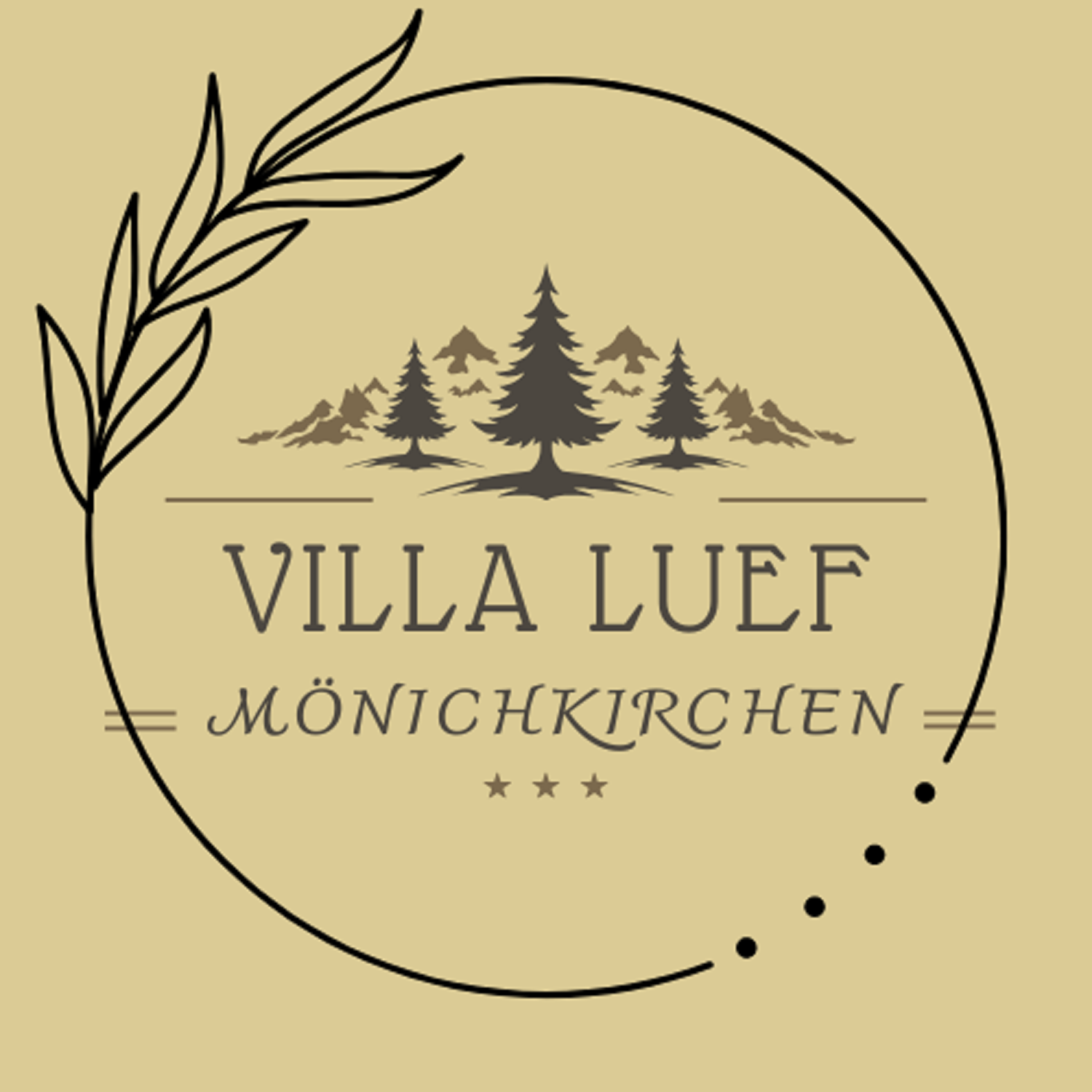 Logo vily Luef v Mönichkirchenu s jedlí a stylizovaným motivem listů.