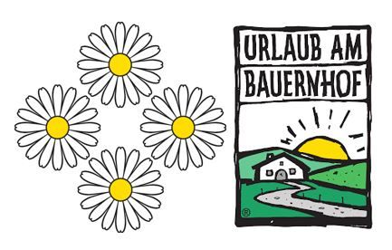 Logo společnosti "Urlaub am Bauernhof" se čtyřmi květy jako Ocenění.