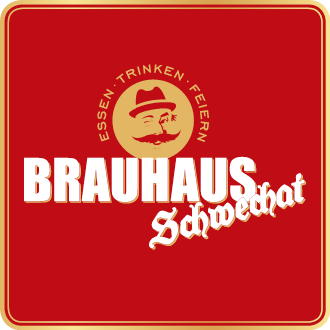 Logo společnosti Brauhaus Schwechat s červeným pozadím a bílým písmem.