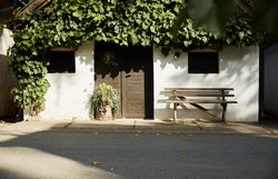 Sklepní uličky v Hadresu s bílými domy a vinicemi.