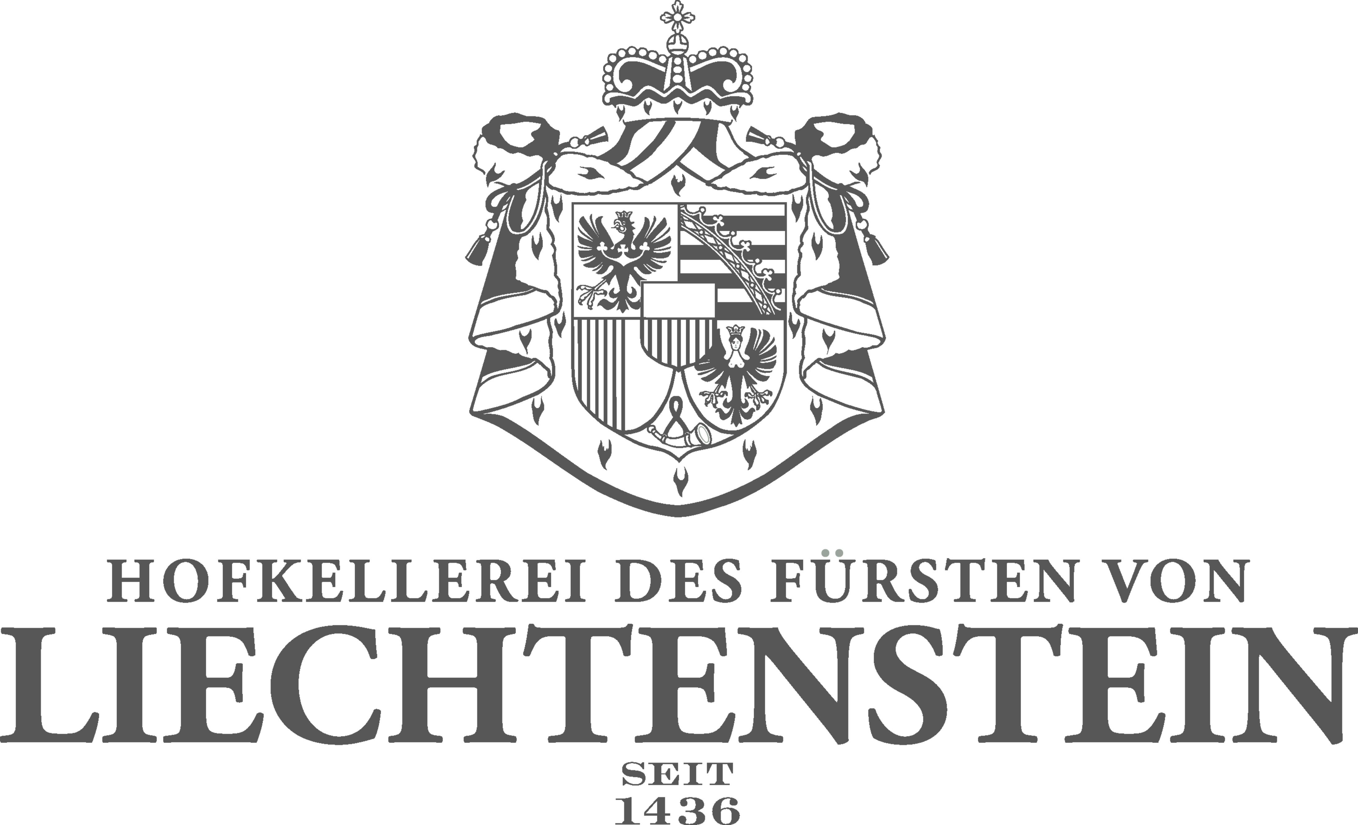 Logo Hofkellerei des Fürsten von Liechtenstein s erbem a nápisy.