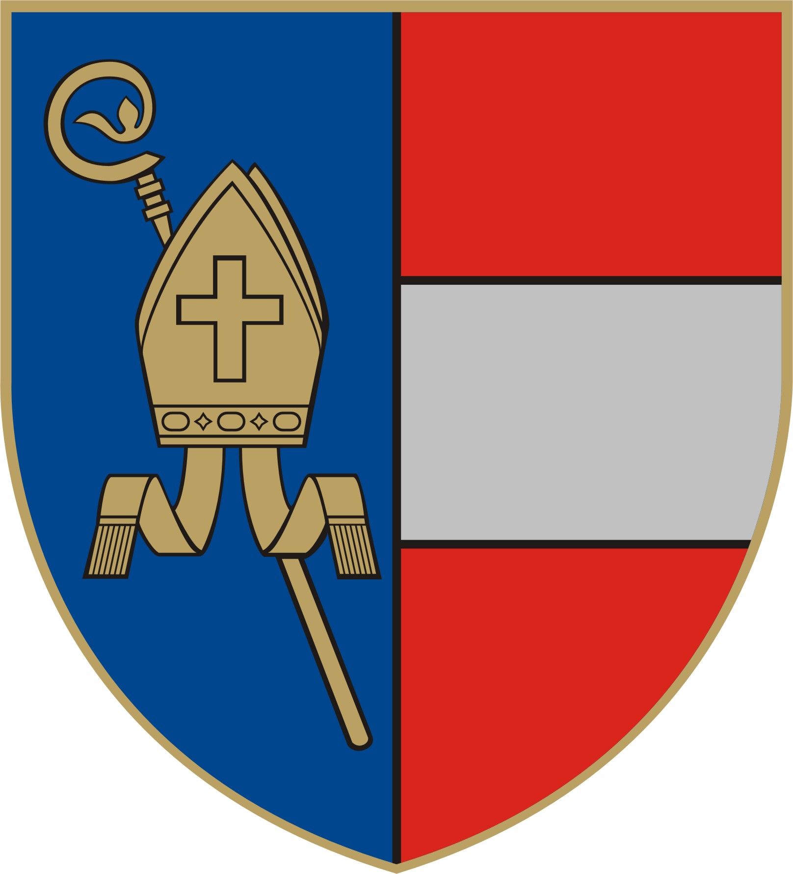 Erb Ruprechtshofenu s biskupskou mitrou a křižmem na modrém pozadí, vedle červeno-bílo-červené pole.