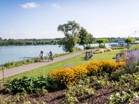 Radfahrer an der Picknickwiese Tulln, &copy; Donau Nieder&ouml;sterreich - Kamptal-Wagram-Tullner Donauraum