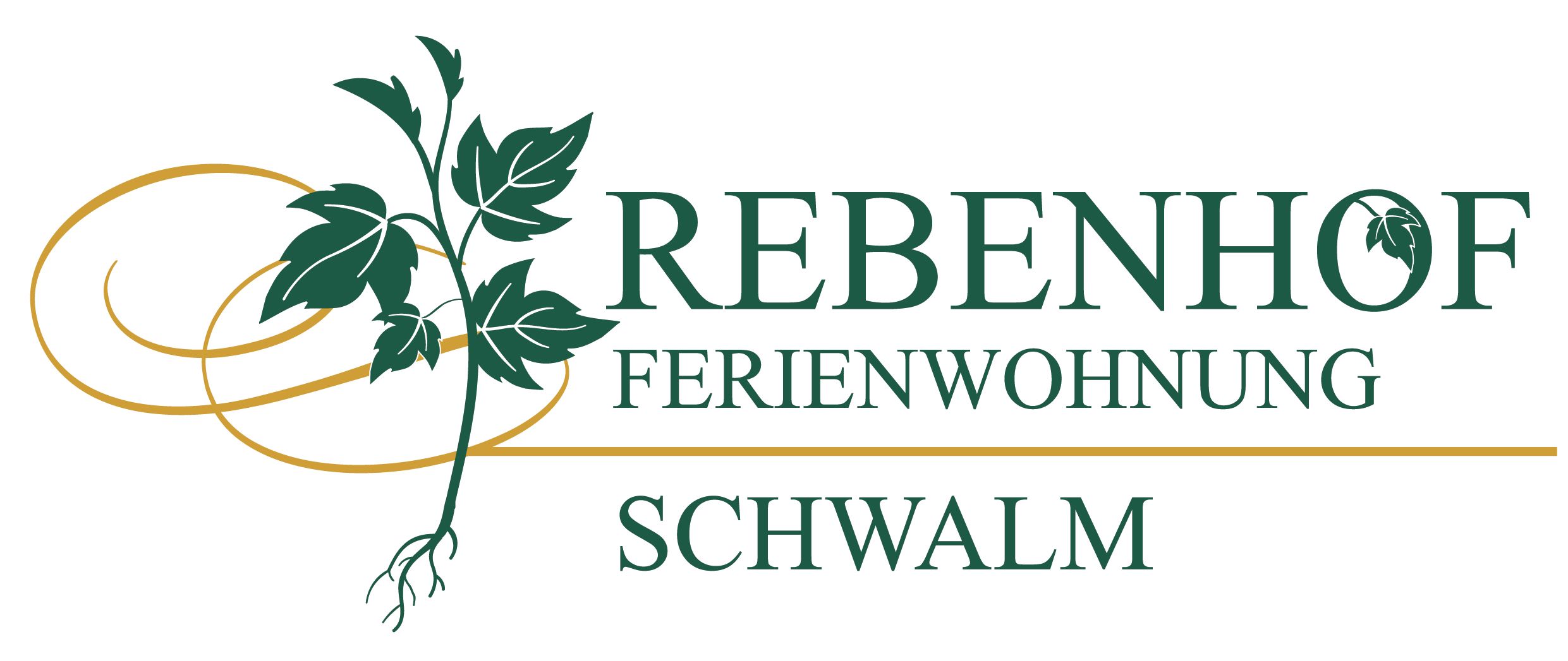Logo Rebenhofu se zelenými listy a nápisem "Rebenhof Ferienwohnung Schwalm".