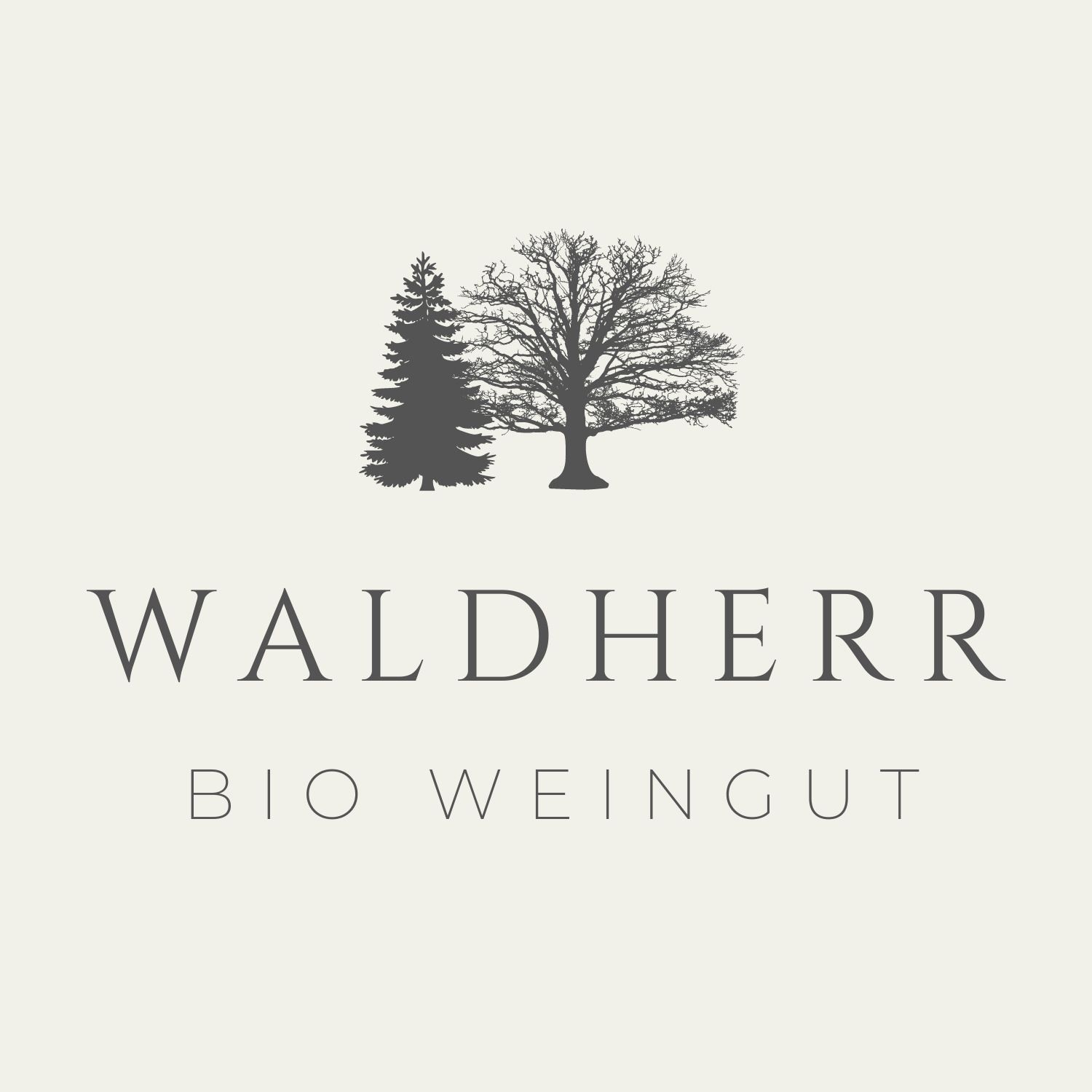 Logo ekologického vinařství Waldherr se dvěma stromy a nápisy.