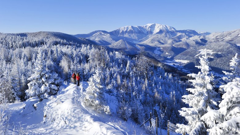 Šlapání ve sněhu v přírodním parku Naturpark Hohe Wand, © Naturparke Niederösterreich/Robert Herbst